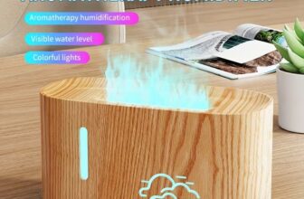 مرطب هواء مع موزع زيوت عطرية بتصميم لهب ثلاثي الأبعاد وإضاءة ليلية LED متعددة الألوان